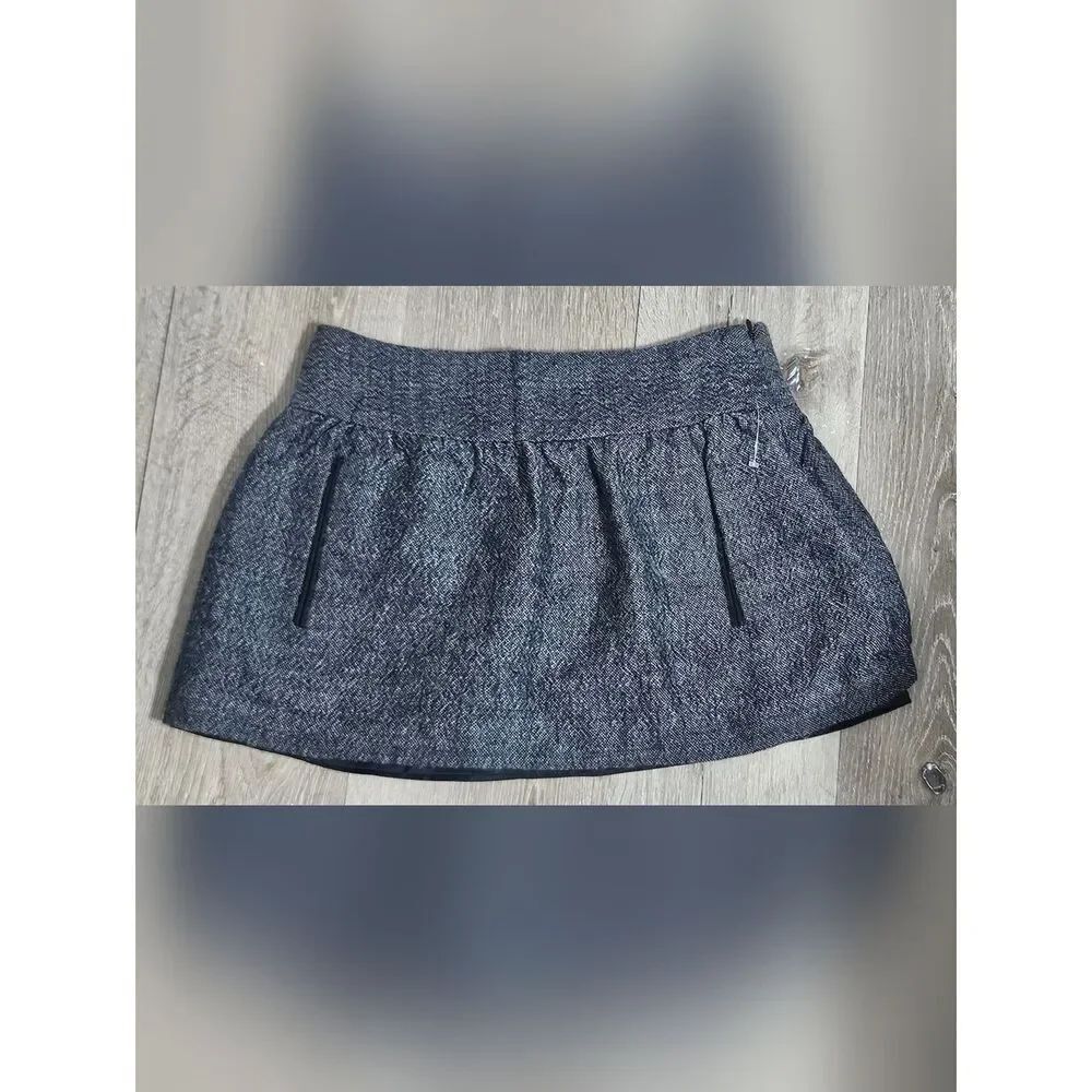 Theory Womens Wool Linen And Goat Leather Skirt Lined With Pockets Size 4